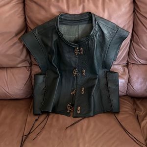 Handcrafted leather vest, forest green